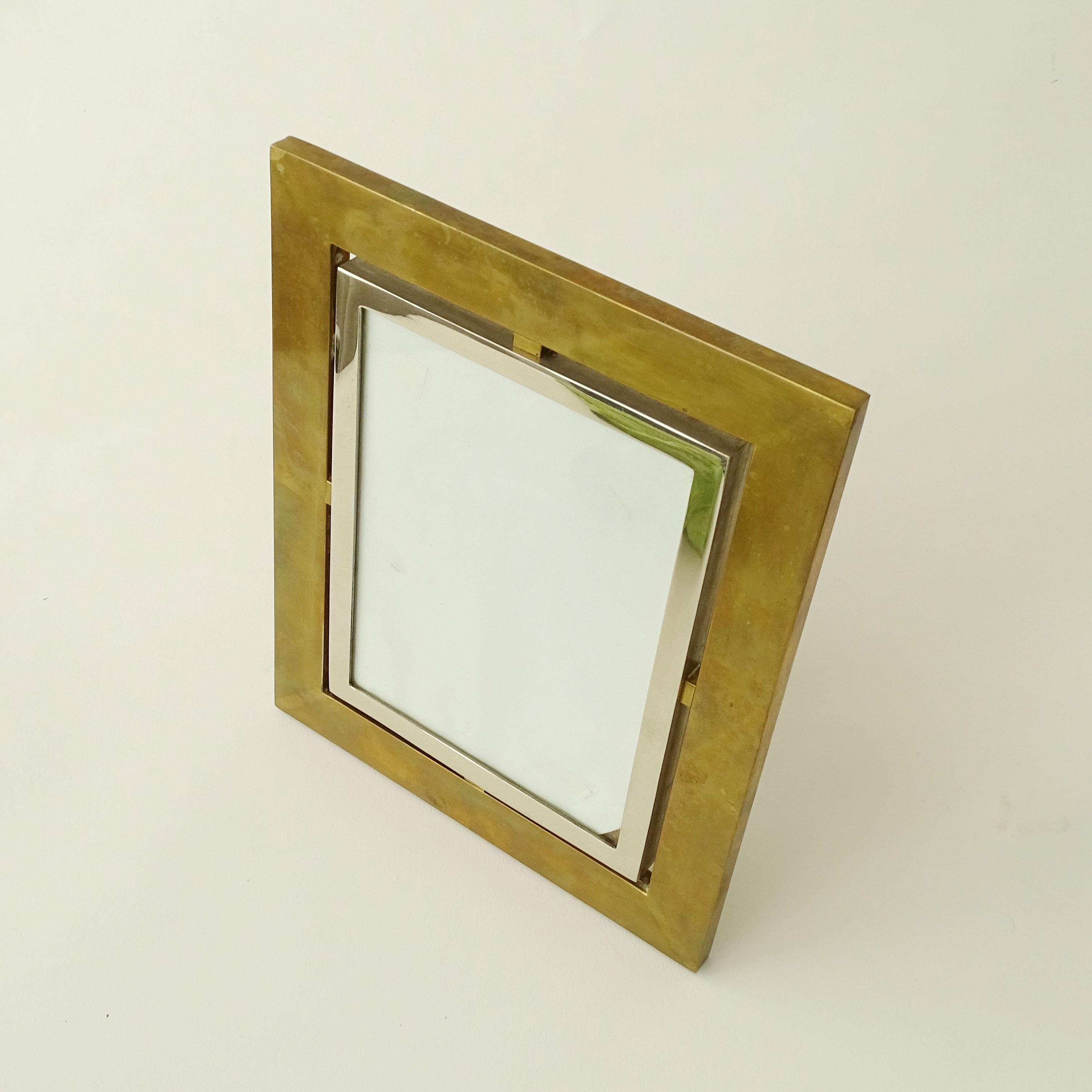 Italian 1970s Brass and Chrome Picture frame For Sale 1