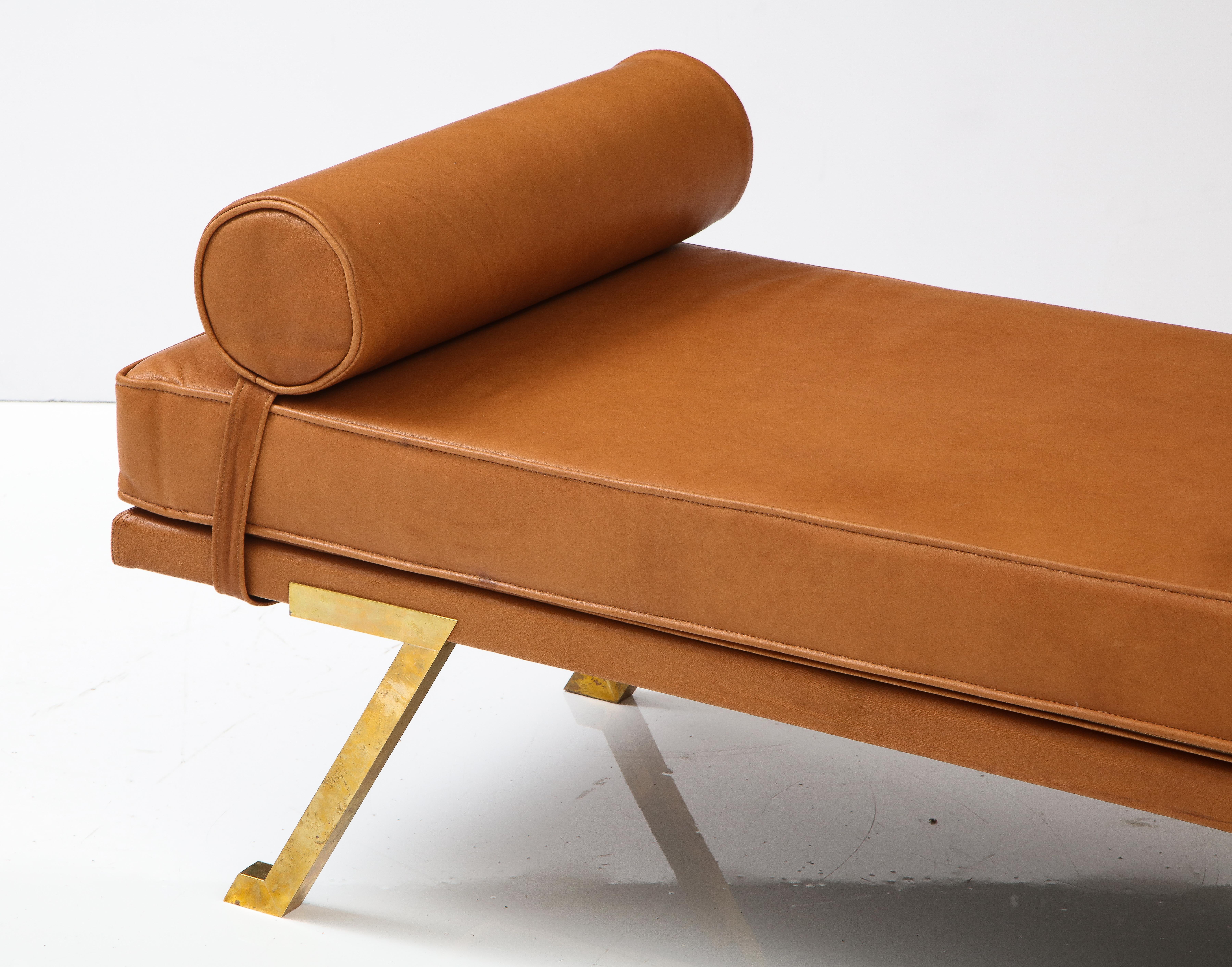 Italian 1970's Brass and Leather Day Bed or Chaise Longues 7