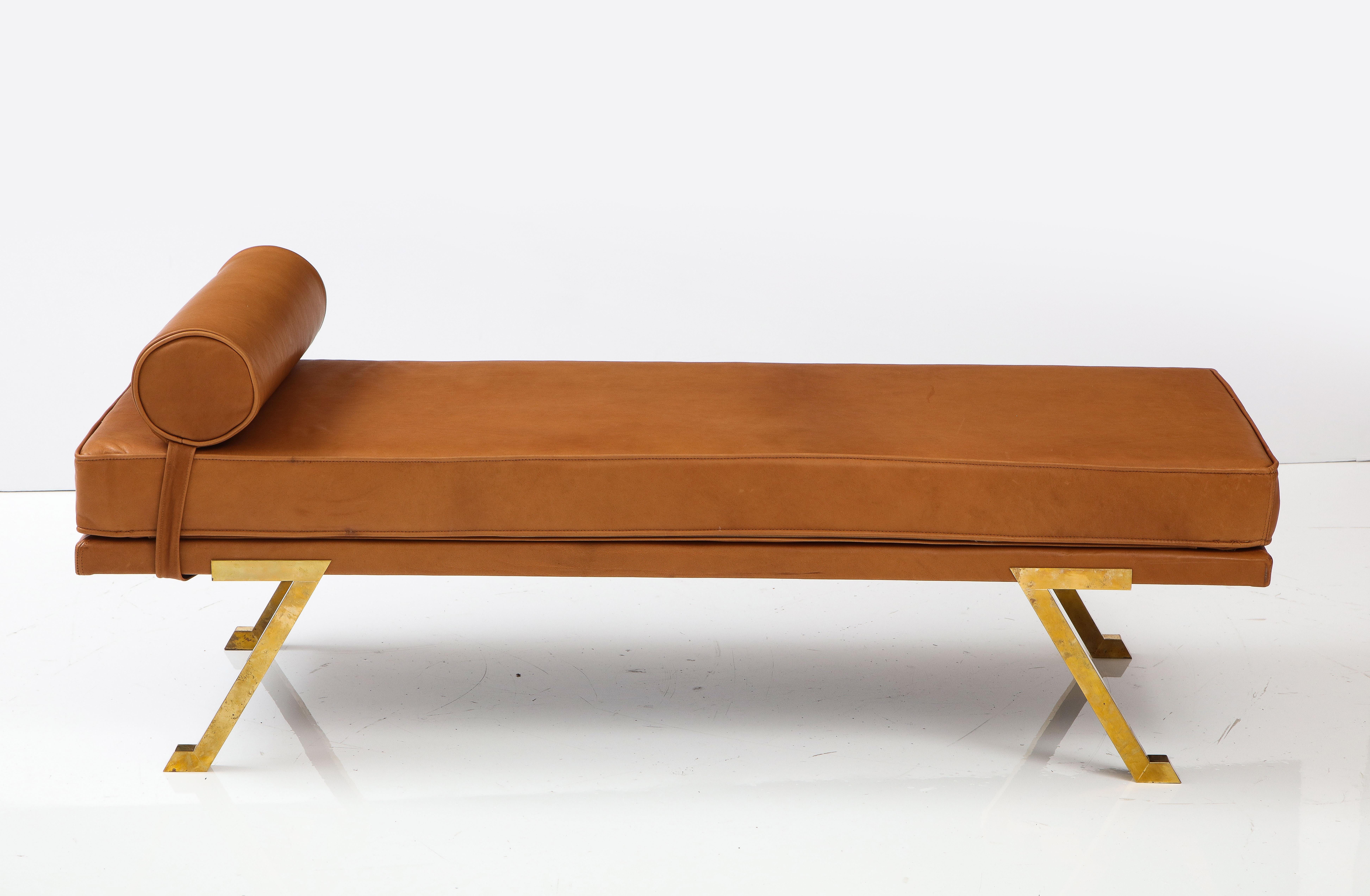 Italian 1970's Brass and Leather Day Bed or Chaise Longues 9
