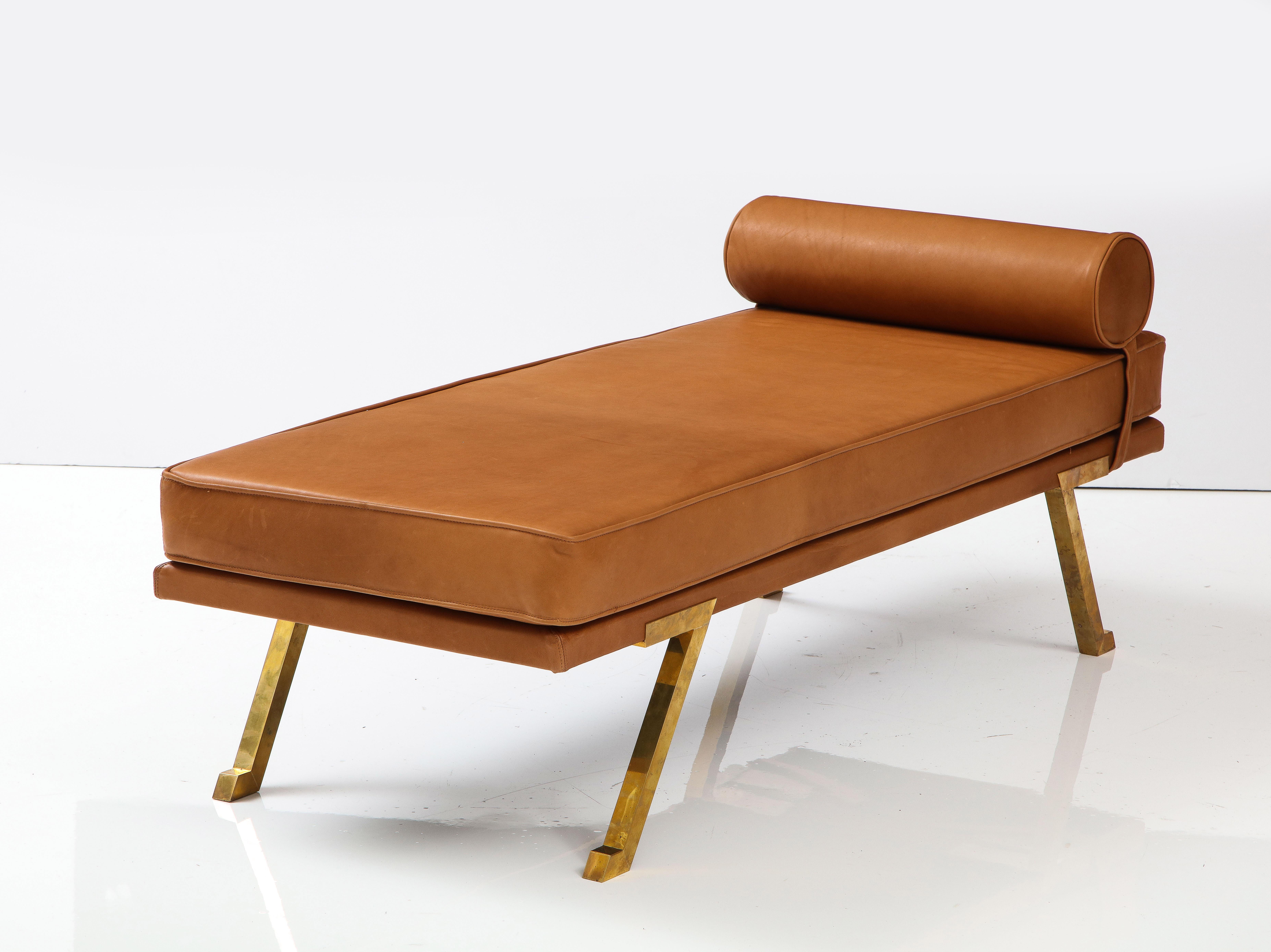 Italian 1970's Brass and Leather Day Bed or Chaise Longues 3