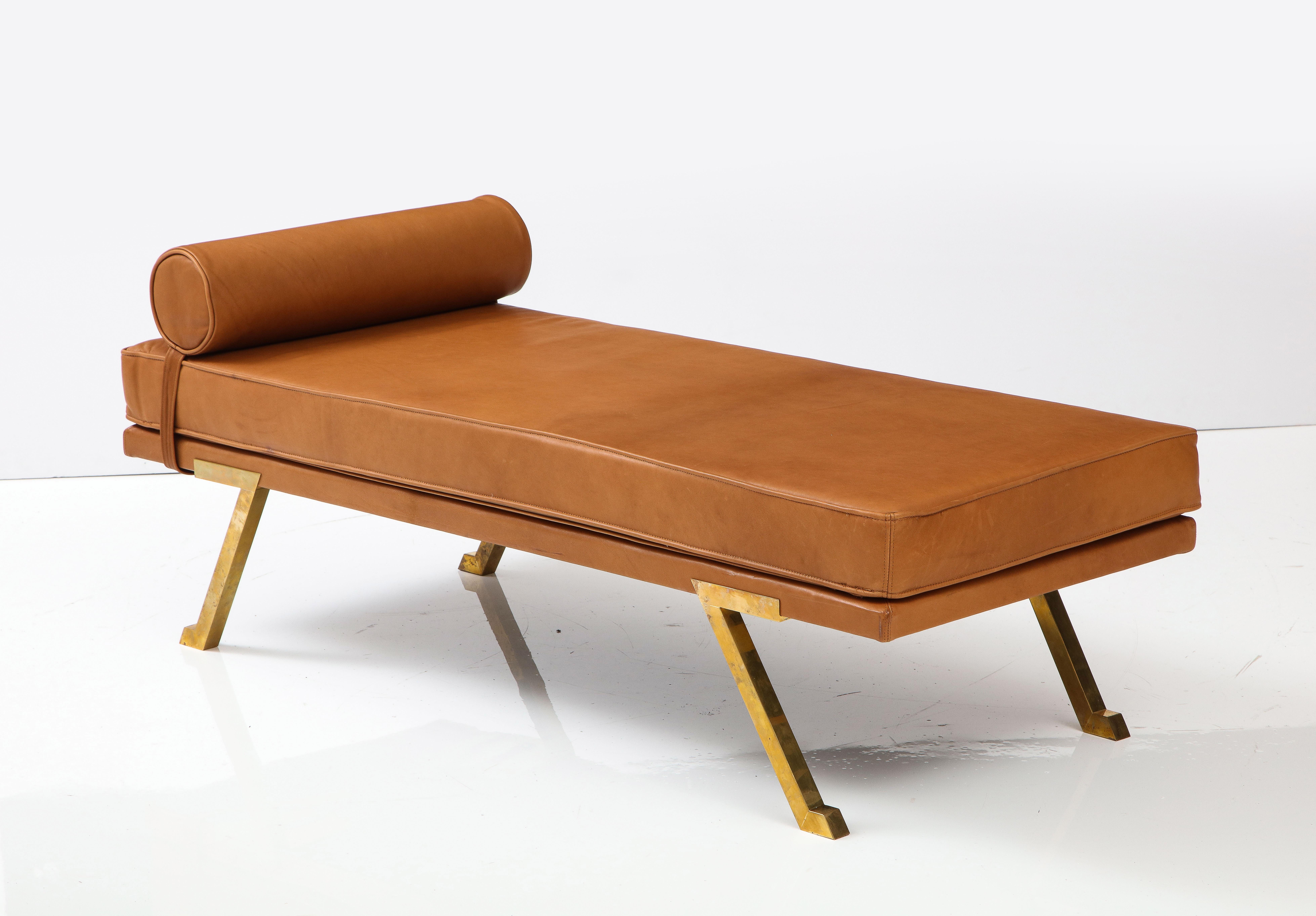 Italian 1970's Brass and Leather Day Bed or Chaise Longues 5
