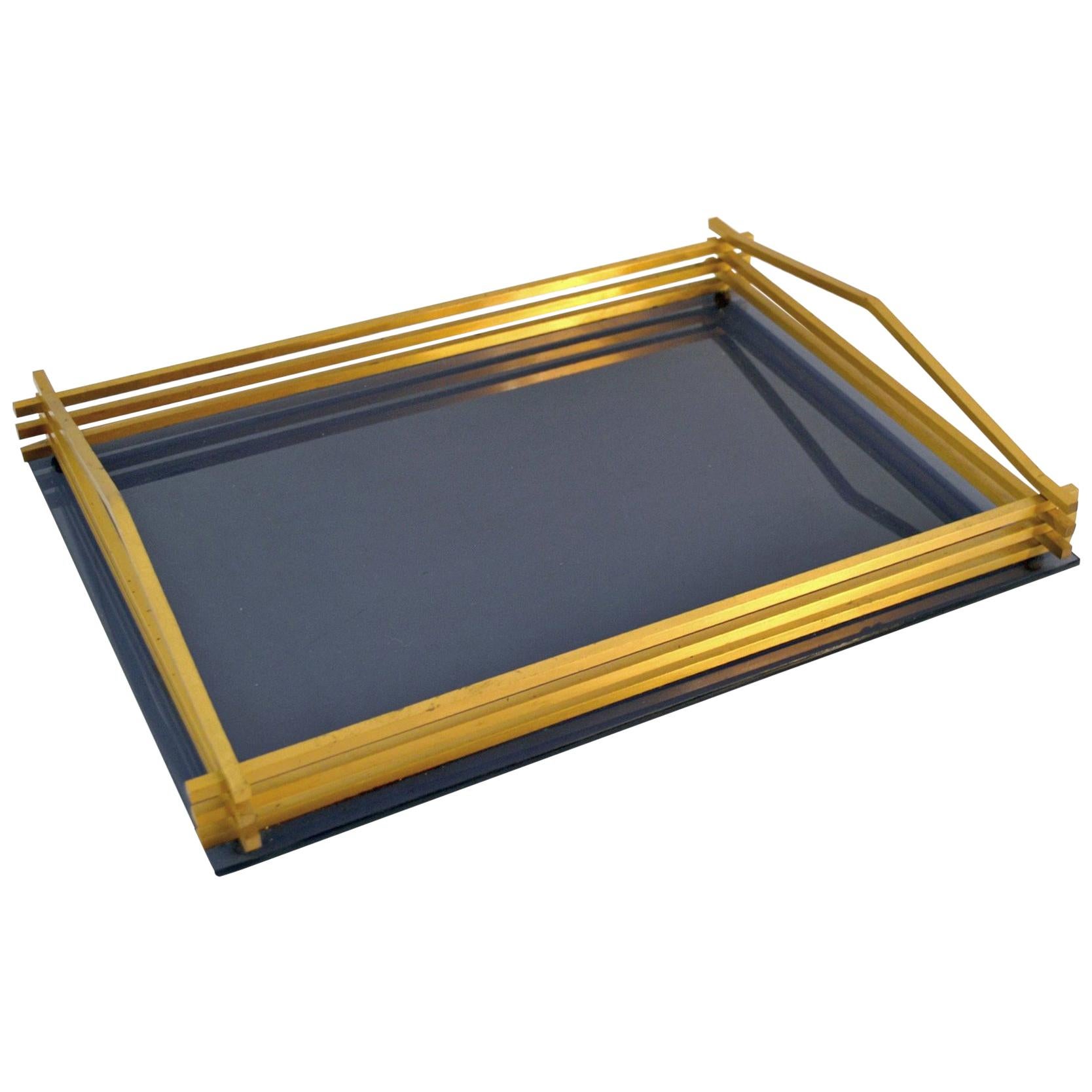 Italian 1970s Brass and Lucite Tray