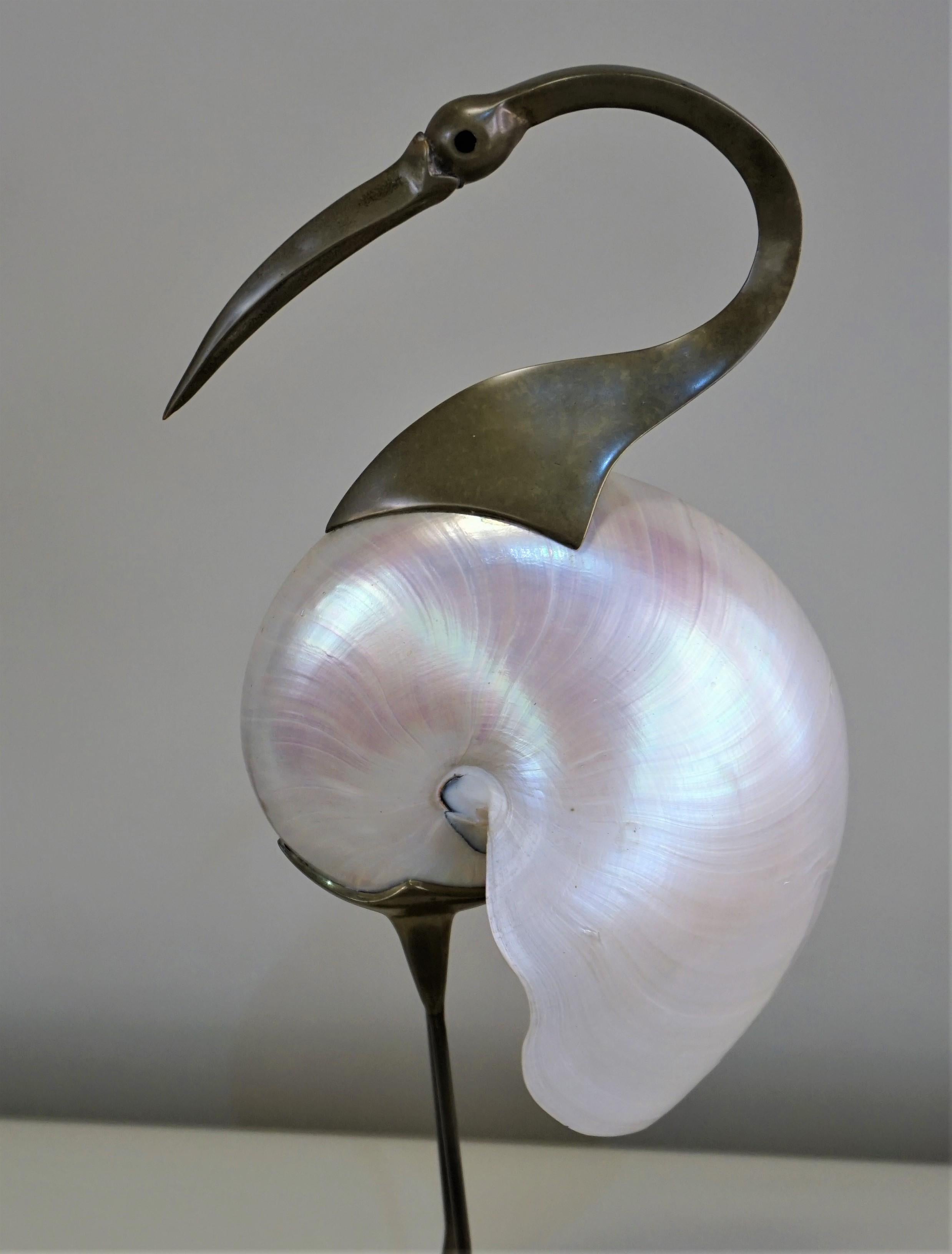 Italian 1970s Bronze and Shell Bird Sculpture 2
