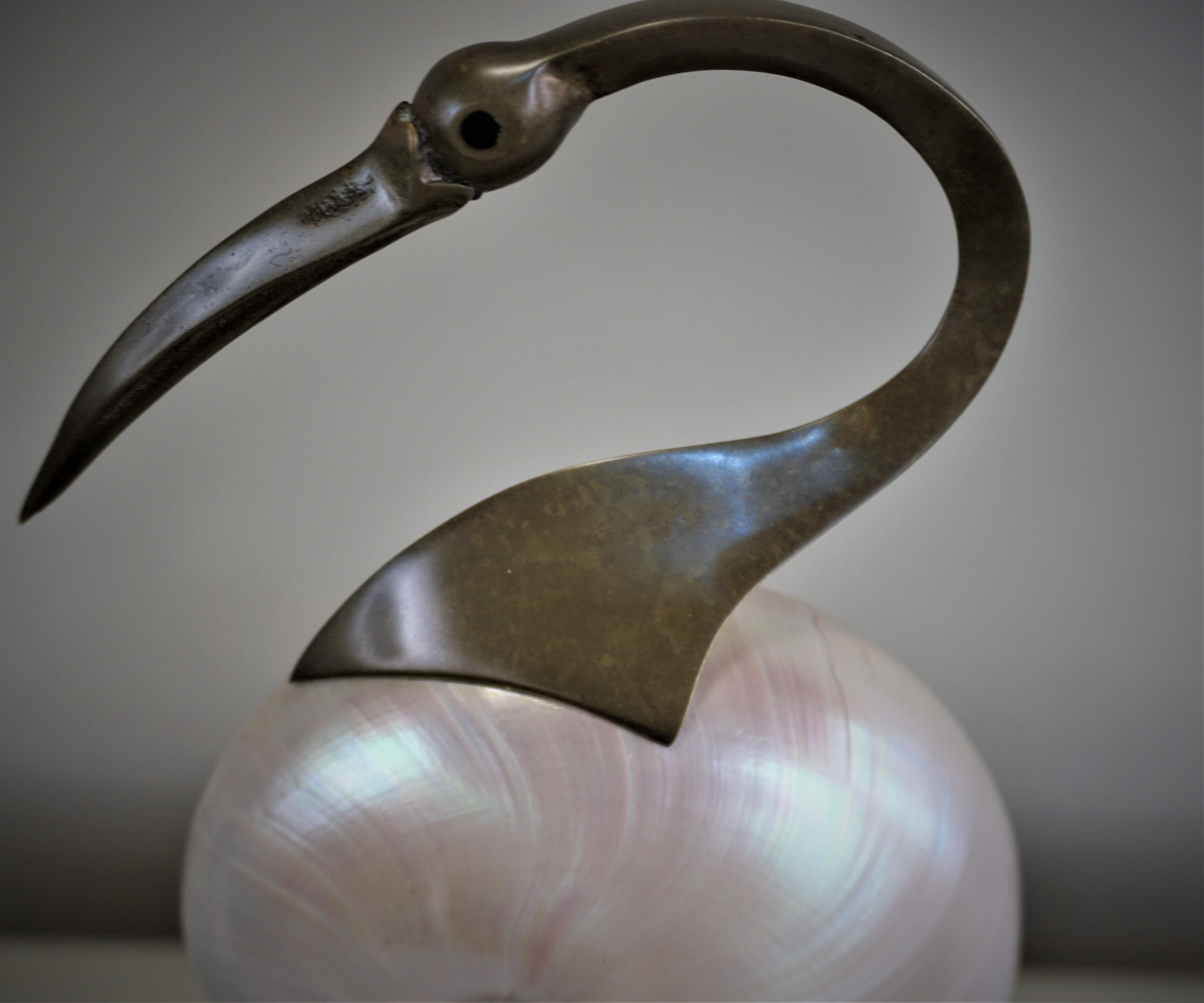 Italian 1970s Bronze and Shell Bird Sculpture 3