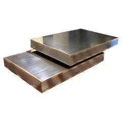 Italian 1970s Brushed Steel and Gilt Brass Coffee Table