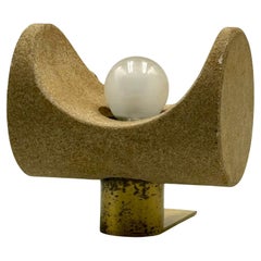 Vintage Italian 1970s Brutalist Table Lamp in Reconstituted Stone and Brass
