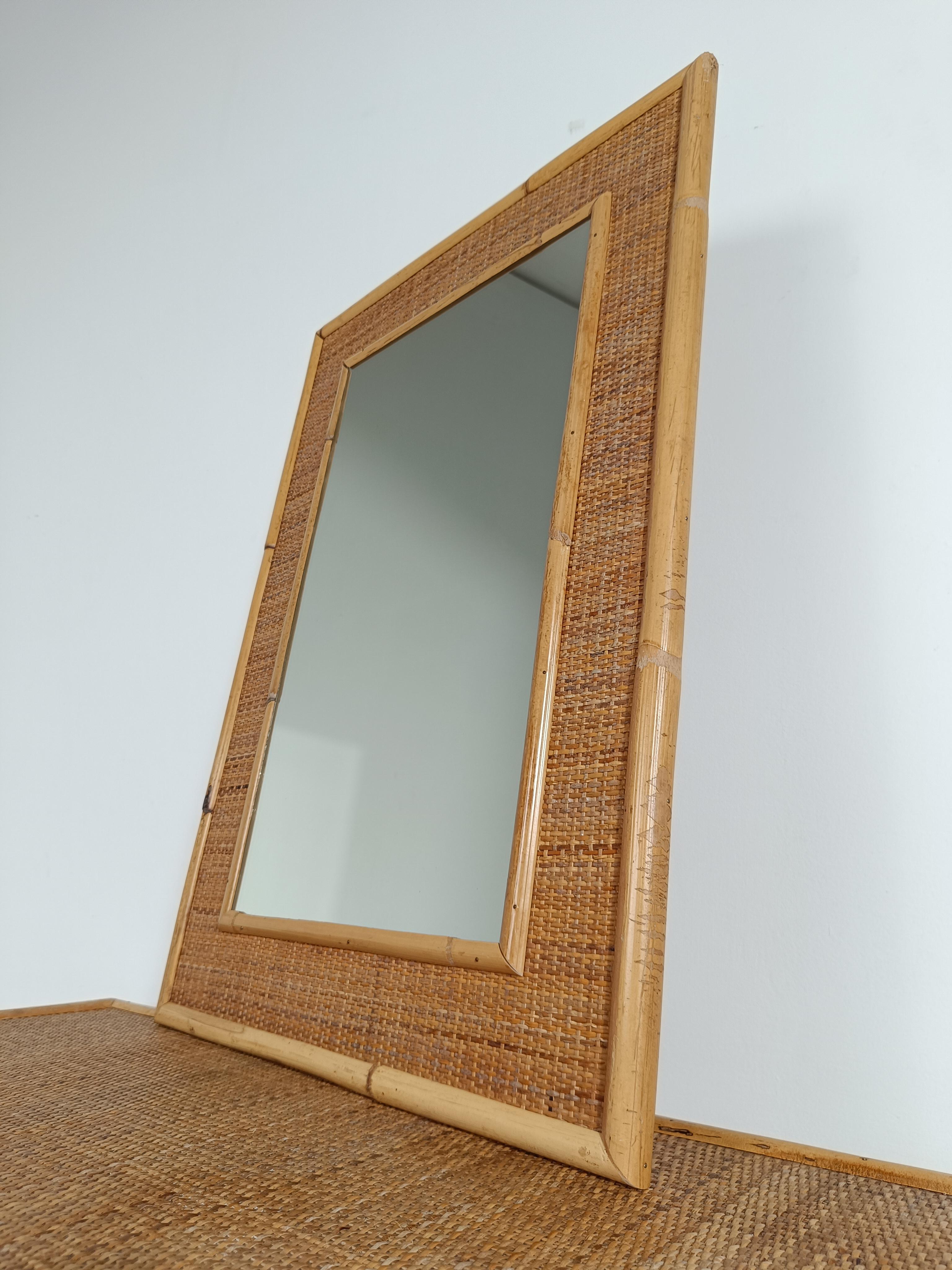 Italian 1970s Chest of Drawer with Mirror by Dal Vera in Bamboo Wicker & Brass  For Sale 12
