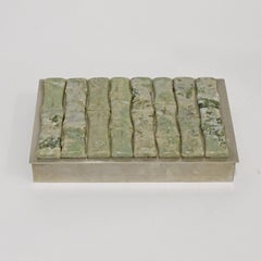 Boîte à couvercle en forme de canne en agate verte, chrome et bambou, Italie, années 1970