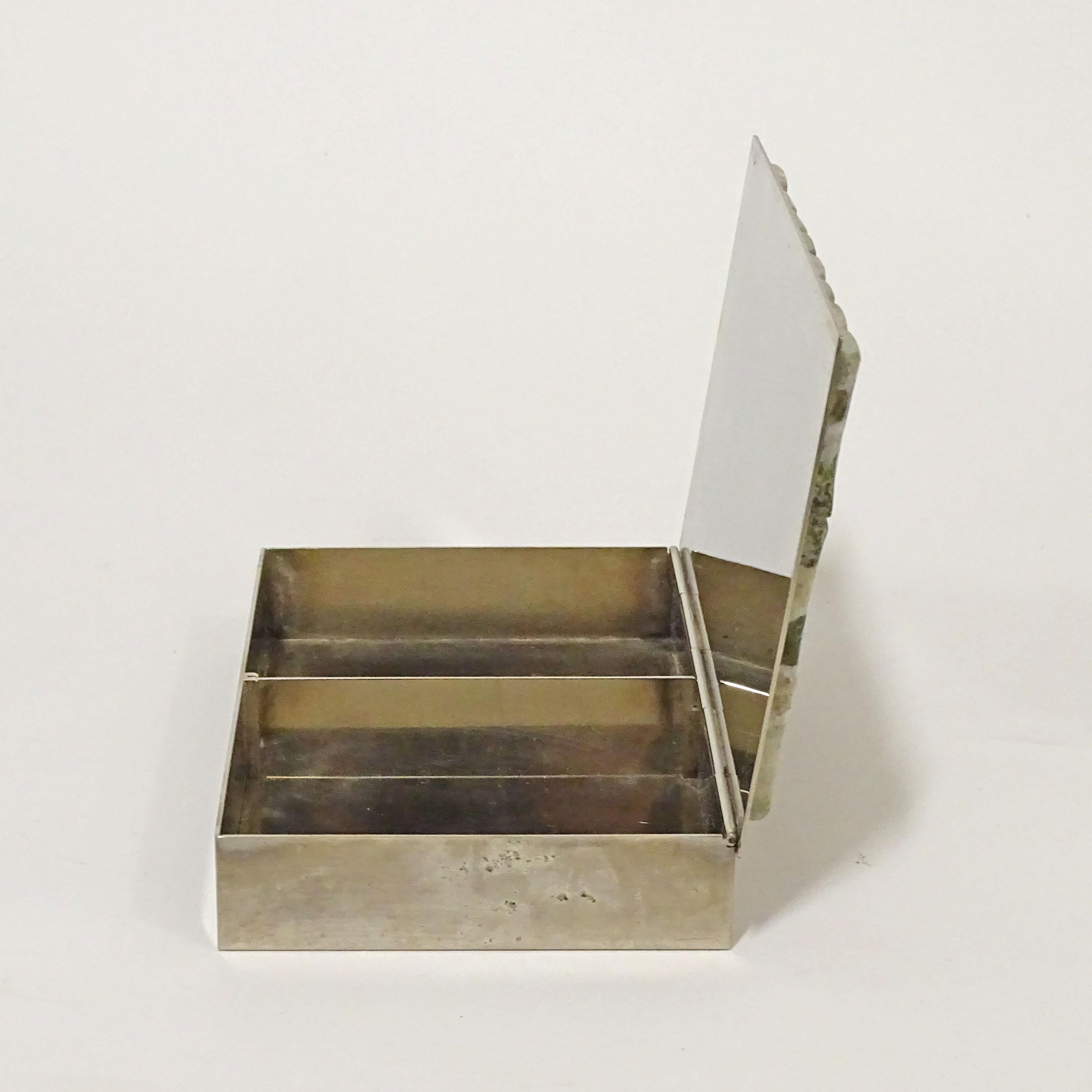 Boîte à couvercle en forme de canne en agate verte, chrome et bambou, Italie, années 1970 en vente 1