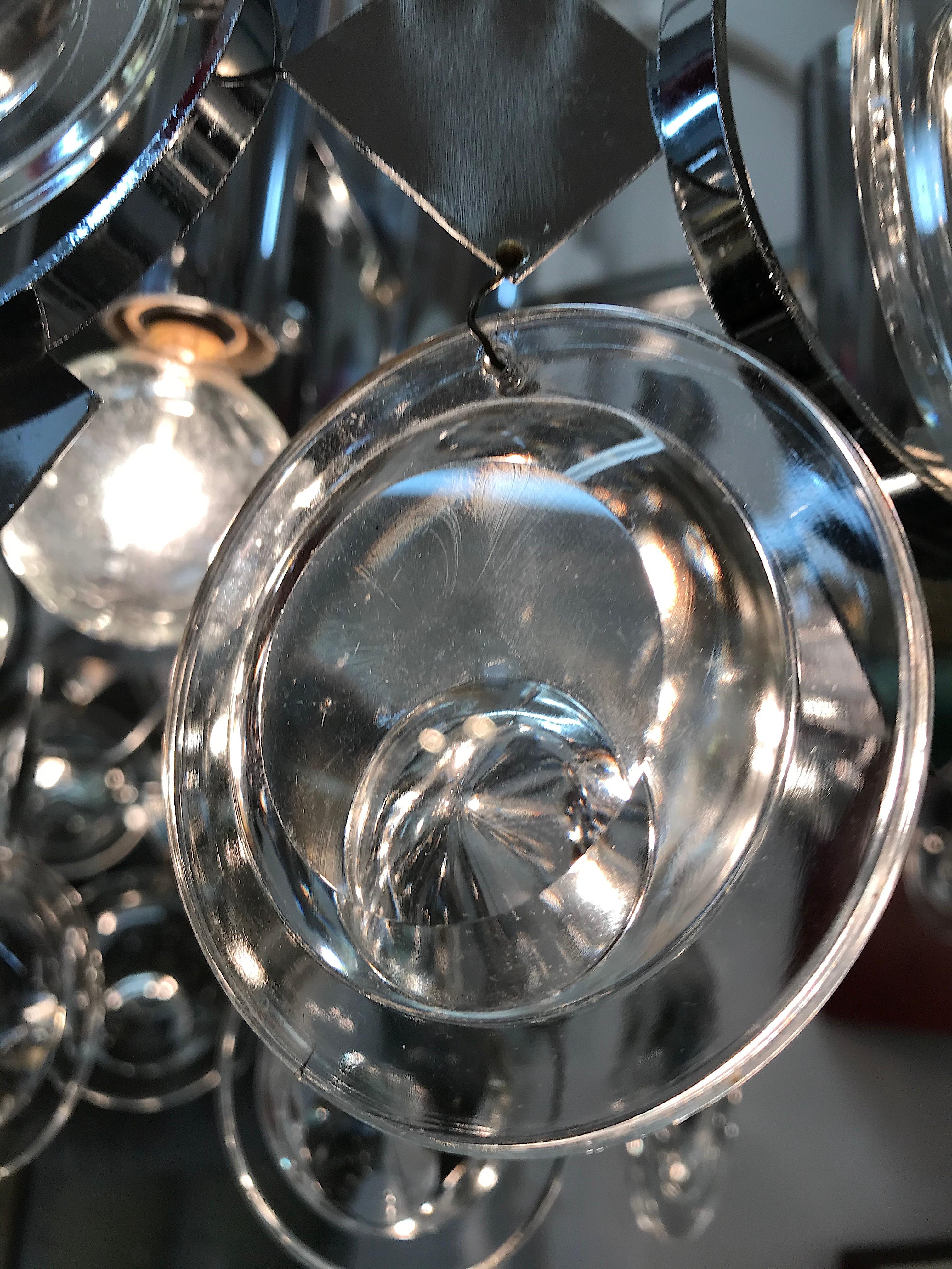Italian 1970s Chrome and Glass Disc Geometric Chandelier For Sale 3