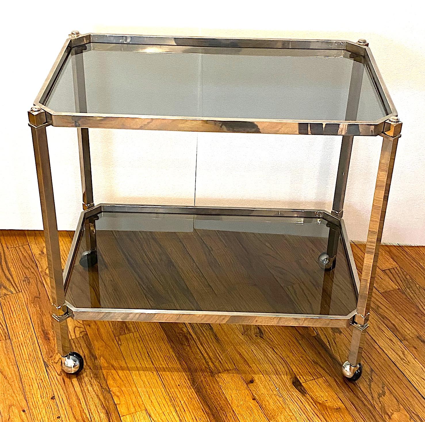 Italian 1970s Chrome and Smoke Glass Bar or Serving Cart In Good Condition In New York, NY