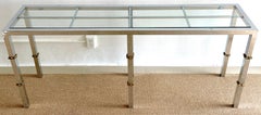 Italian 1970s Chrome & Glass Console with Brass Faux Bamboo Mounts