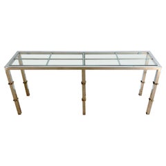 Italian 1970s Chrome & Glass Console with Brass Faux Bamboo Mounts