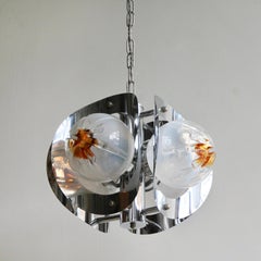 Italian 1970s Chrome-Plated Pendant with Four Murano Glass Globes