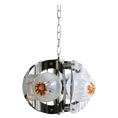 Italian 1970s Chrome-Plated Pendant with Four Murano Glass Globes