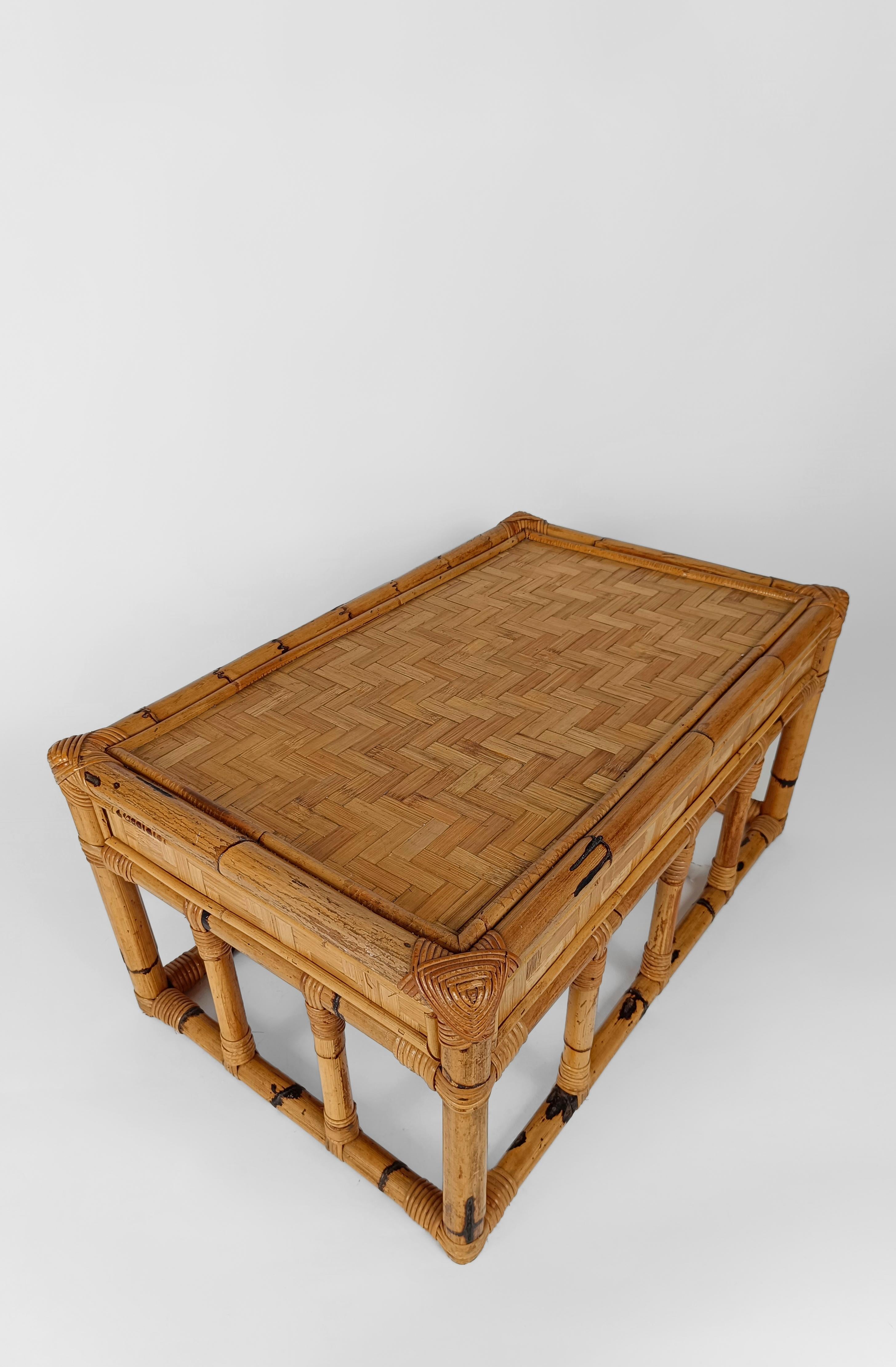 Italian 1970s Coffe Table in Bamboo and Rattan in the style of Vivai del Sud  For Sale 9