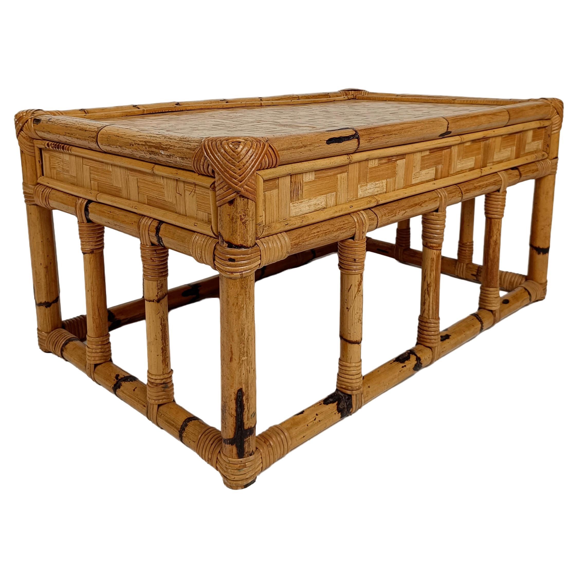 Italian 1970s Coffe Table in Bamboo and Rattan in the style of Vivai del Sud