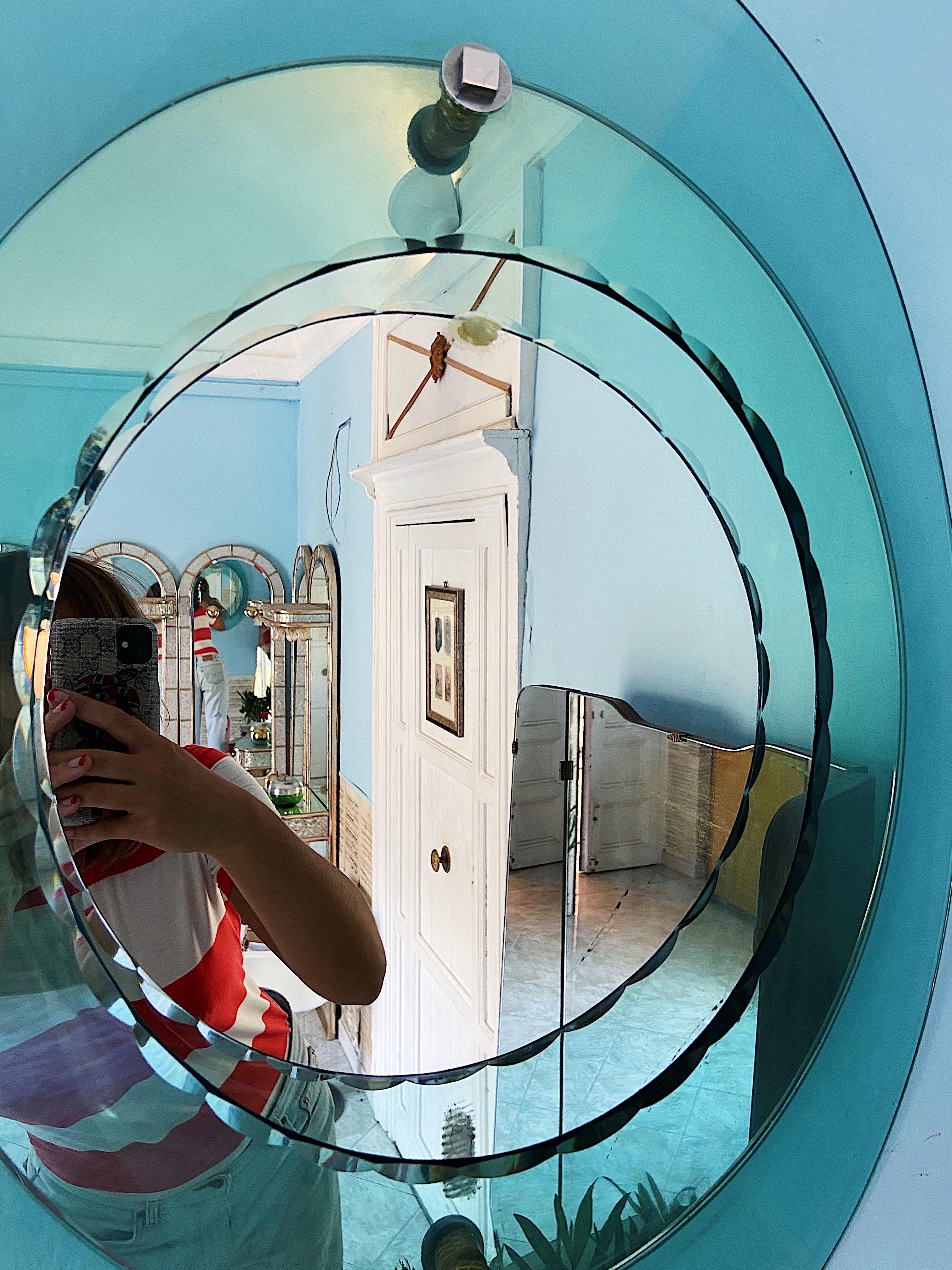 Mid-Century Modern Italian 1970s Crystal Art Mirror