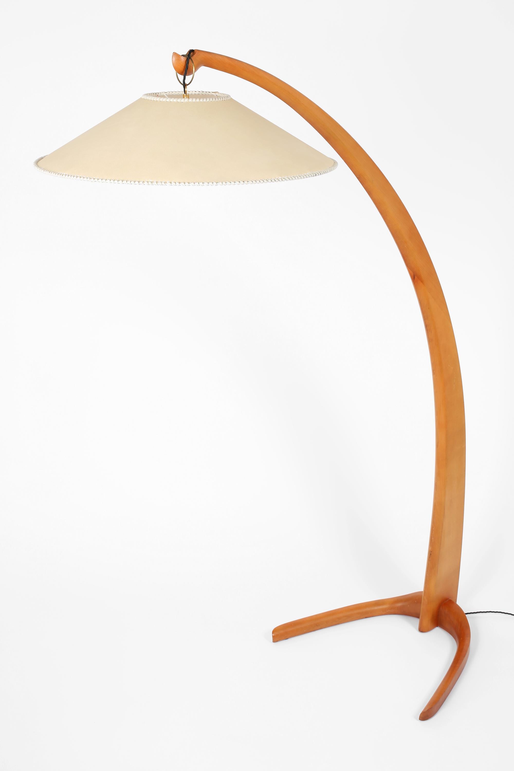 Italian 1970s Curved Beech Arc Floor Lamp For Sale 4