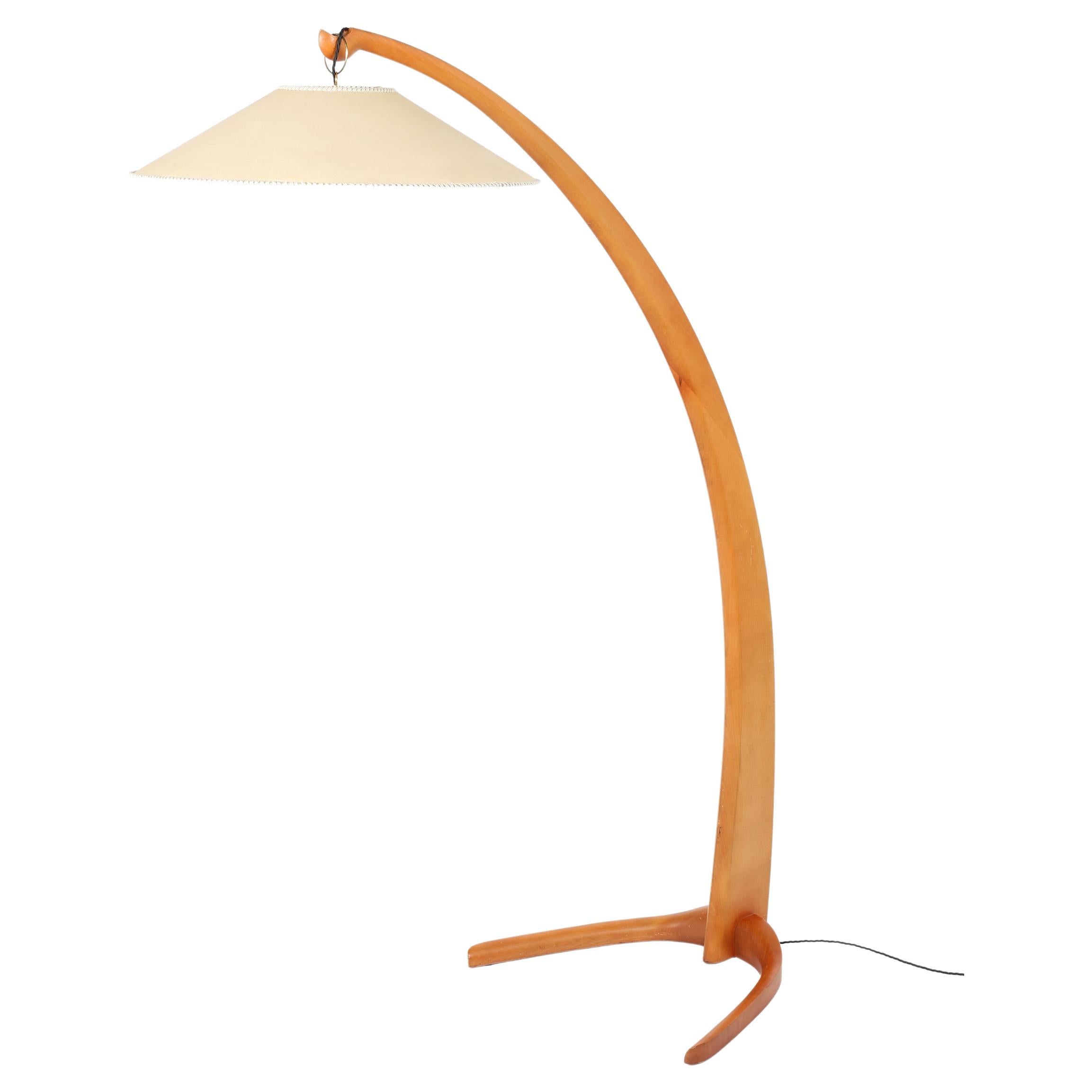 Italian 1970s Curved Beech Arc Floor Lamp For Sale