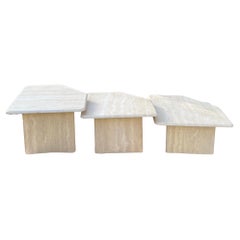 Retro Italian 1970s Set of 3 Cream Travertine Nesting Coffee Cocktail Tables