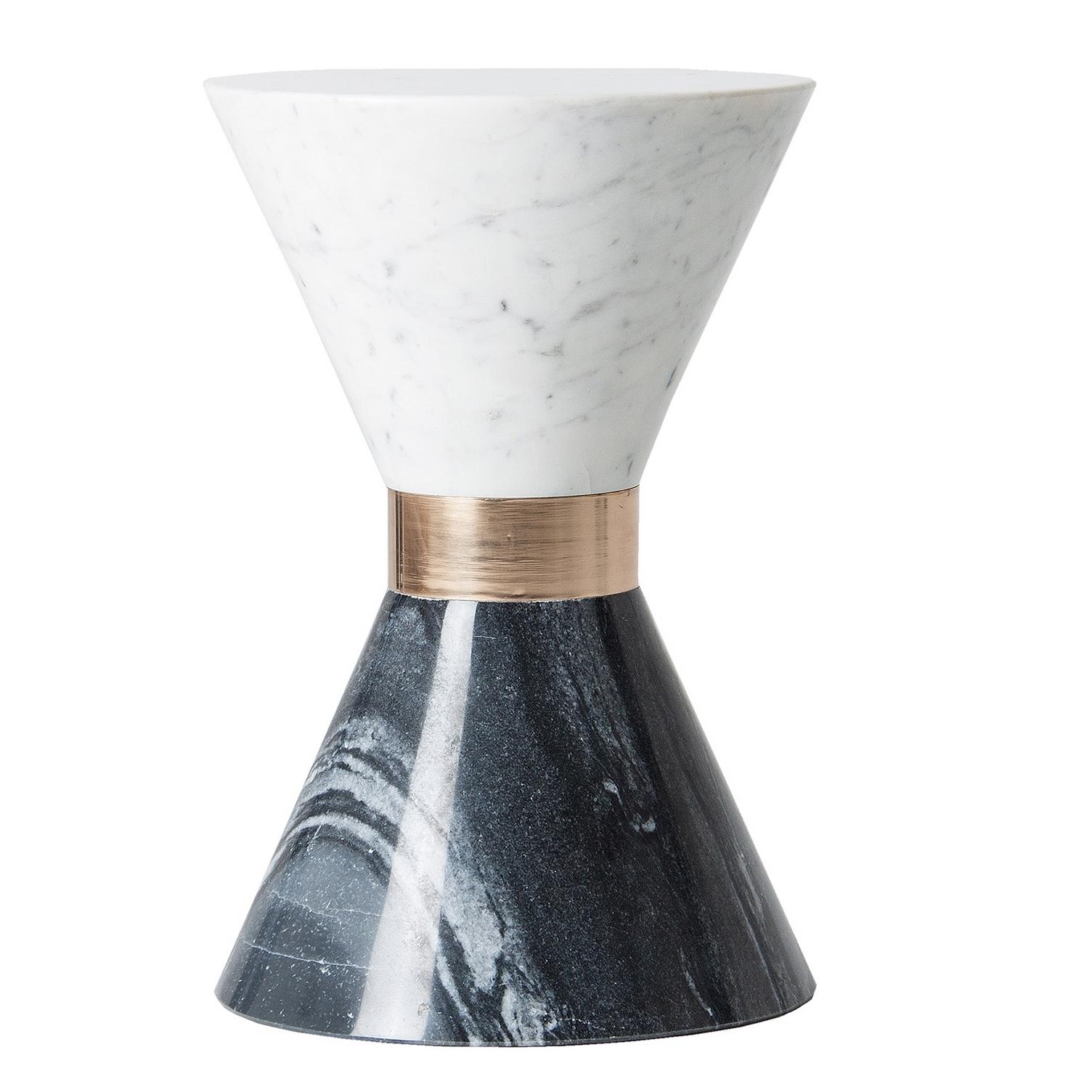 Space Age Italian 1970s Design Style Black and White Marble Diabolo Side Table For Sale