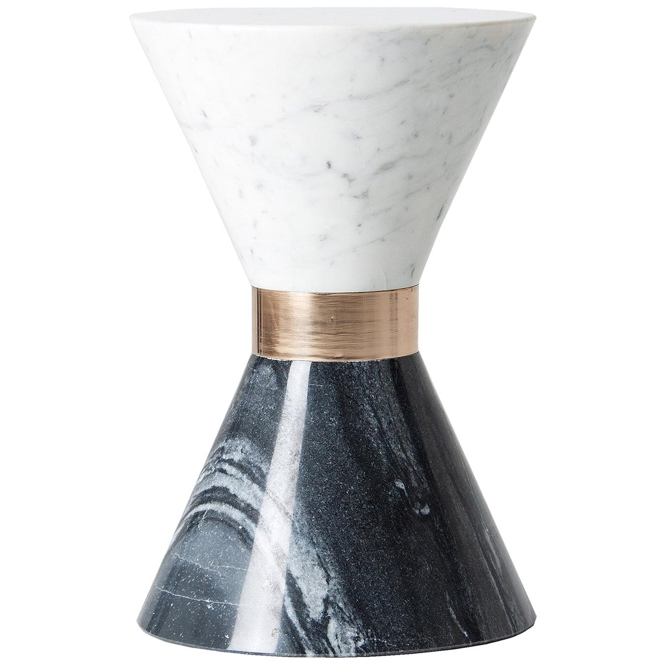 Italian 1970s Design Style Black and White Marble Diabolo Side Table For Sale