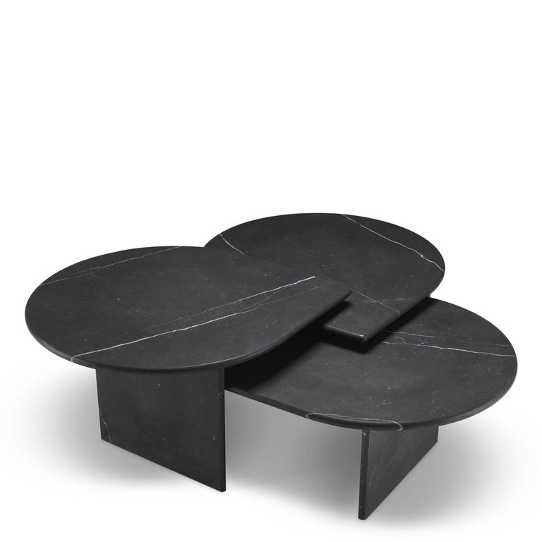 Contemporary Italian 1970s Design Style Black Marble Set of Three Nesting Coffee Tables For Sale