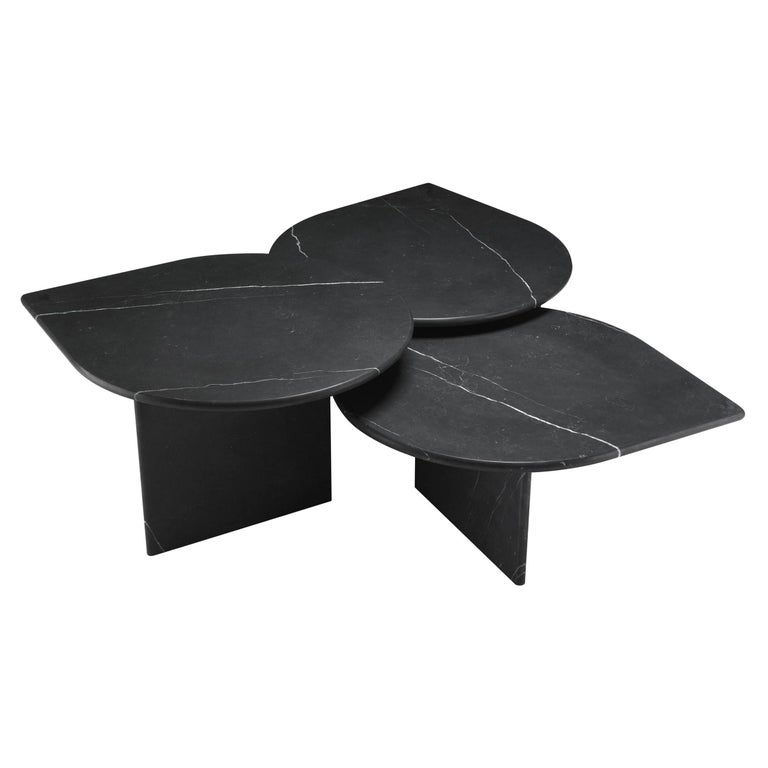 Italian 1970s Design Style Black Marble Set of Three Nesting Coffee Tables For Sale
