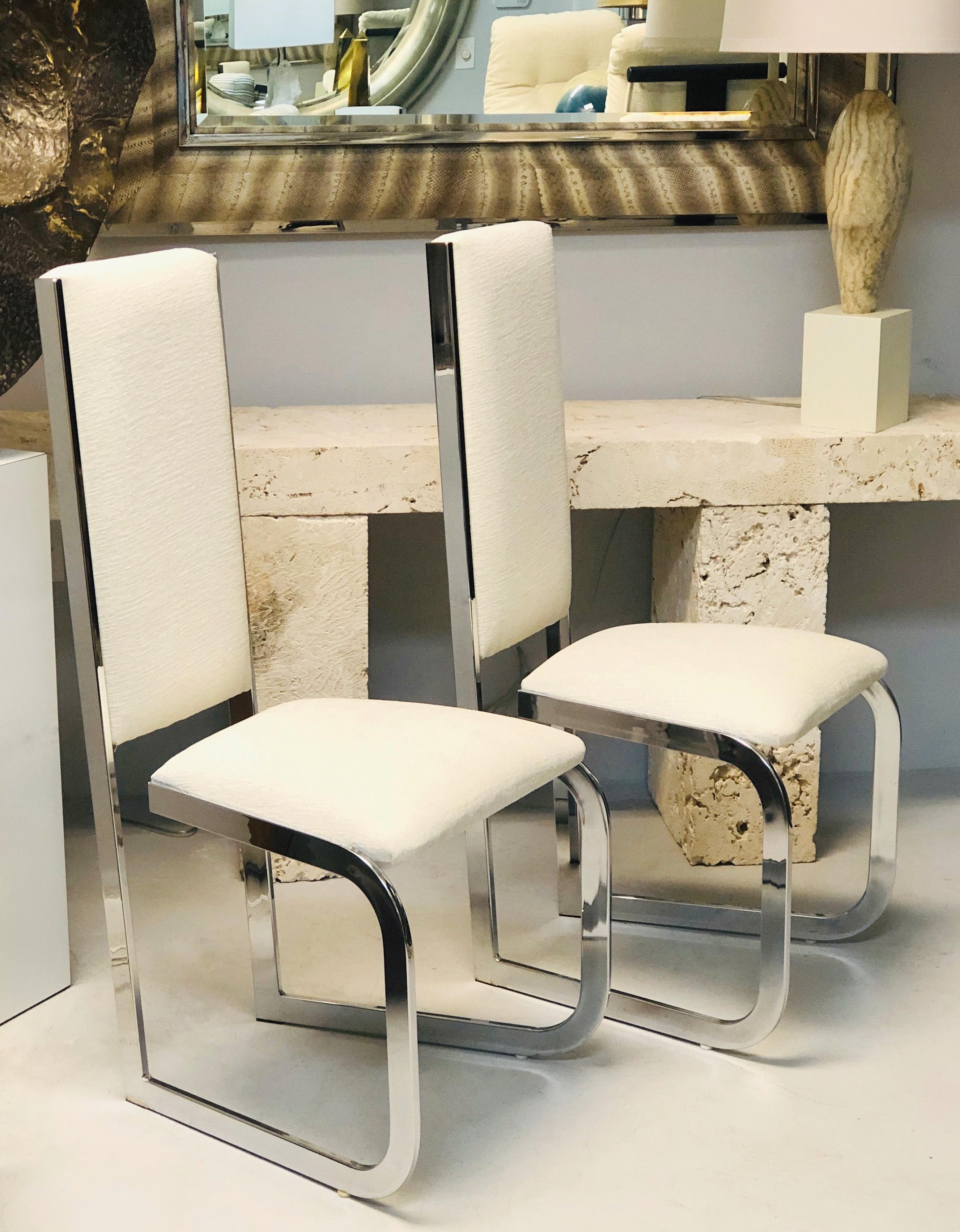 Italian 1970s Dining Chairs with Nickel Frames, Set of 6 In Good Condition For Sale In Miami, FL