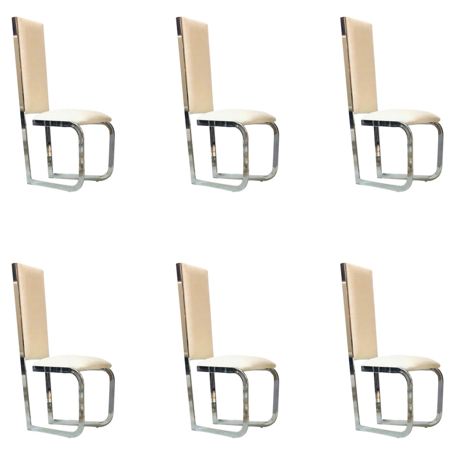 Italian 1970s Dining Chairs with Nickel Frames, Set of 6 For Sale