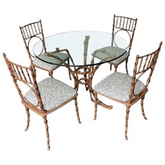 Italian 1970s Faux Bamboo Dinning Set with Cast Metal Legs and Frames