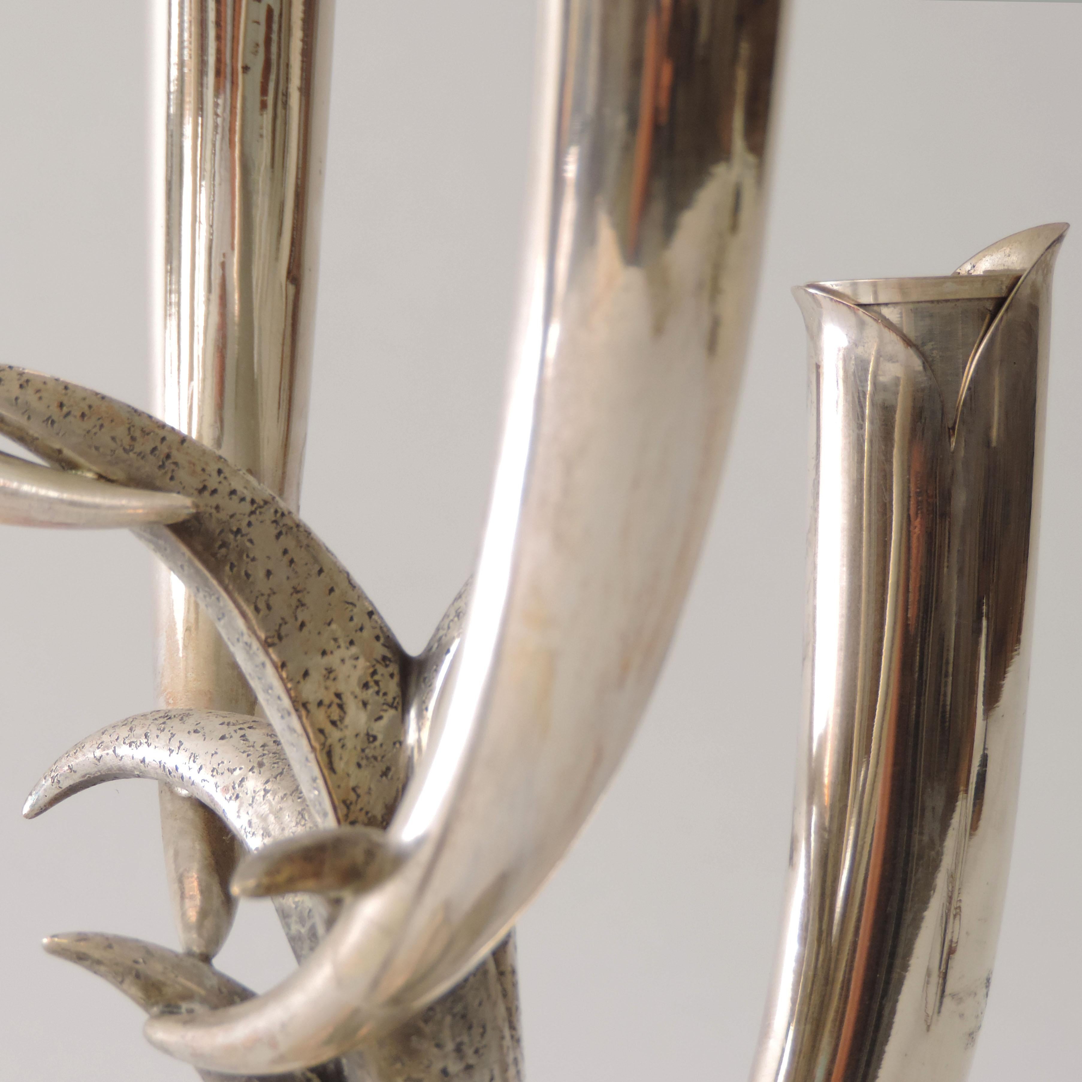 Italian 1970s Five Candles Silver Candelabra by Monfardini Silversmith In Good Condition In Milan, IT