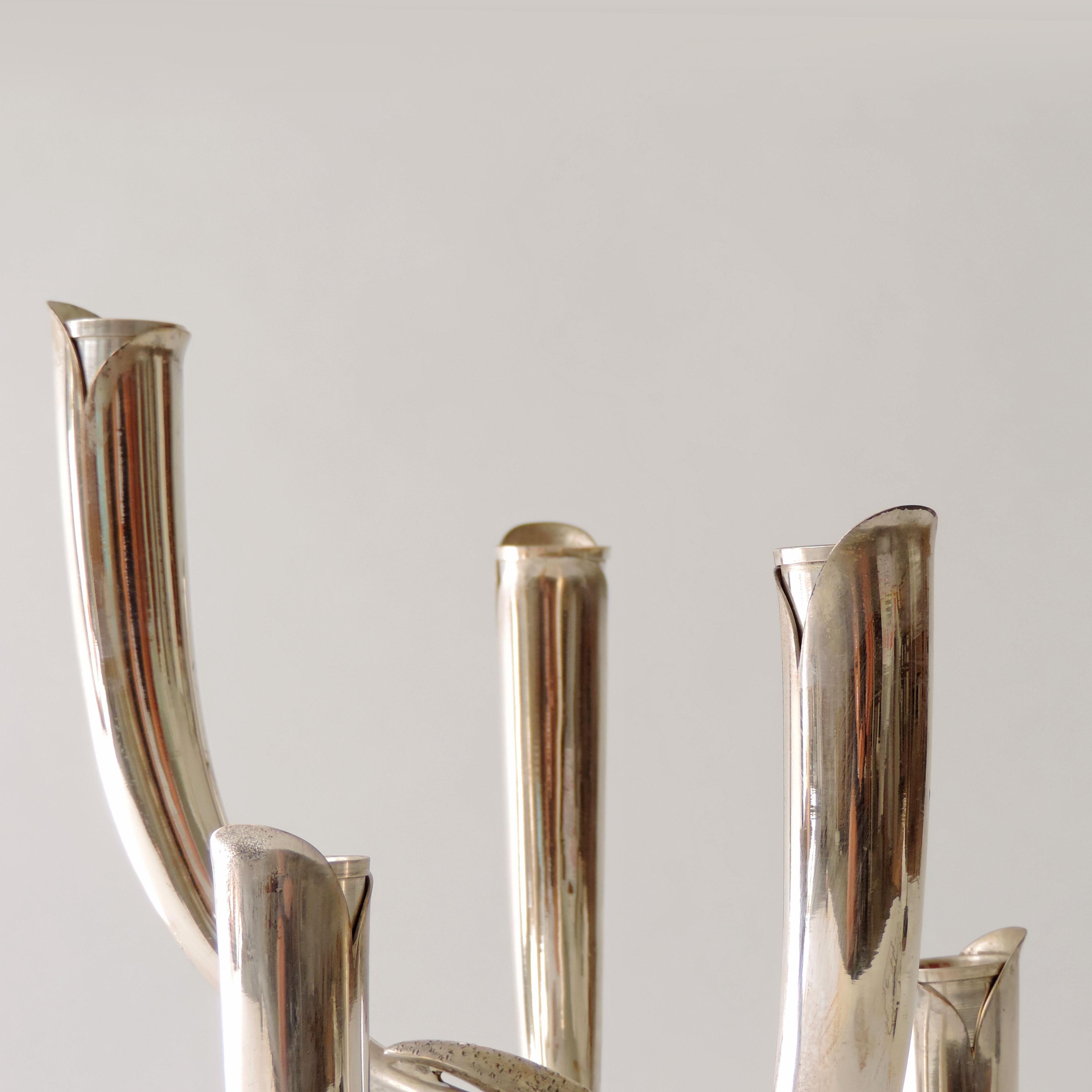 Late 20th Century Italian 1970s Five Candles Silver Candelabra by Monfardini Silversmith