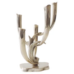 Vintage Italian 1970s Five Candles Silver Candelabra by Monfardini Silversmith