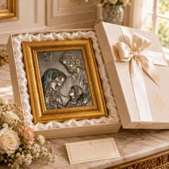 Italian 1970s Florentine 925 Silver-Plated Holy Family Bas-Relief