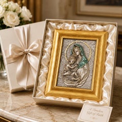 Italian 1970s Florentine 925 Silver-Plated Madonna and Child Bas-Relief