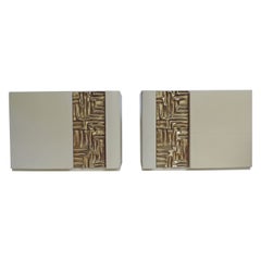 Italian 1970s Frigerio Sculpted Brass and White Lacquered Wood Night Stands