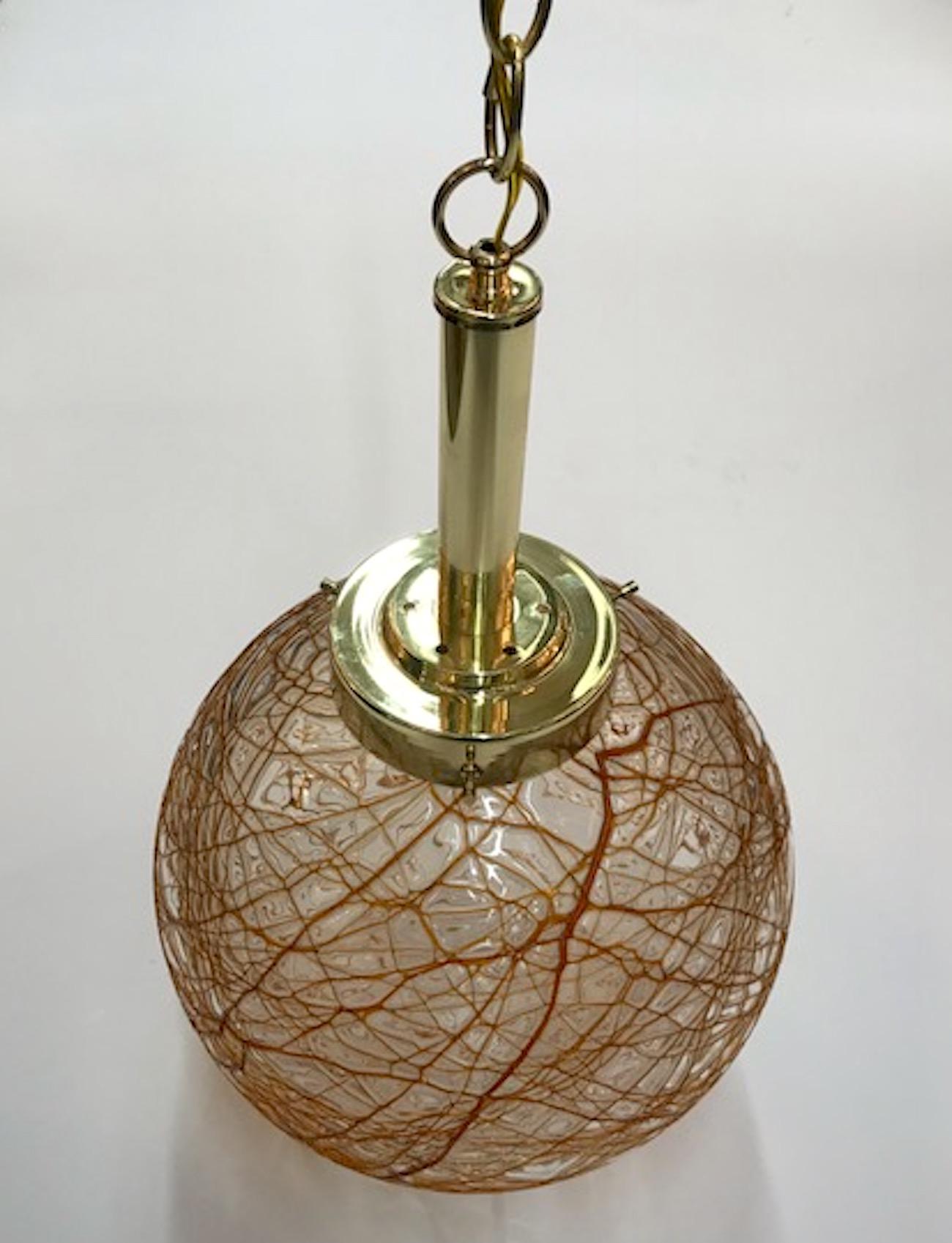 Italian 1970s Glass Globe Pendant Light In Excellent Condition In New York, NY