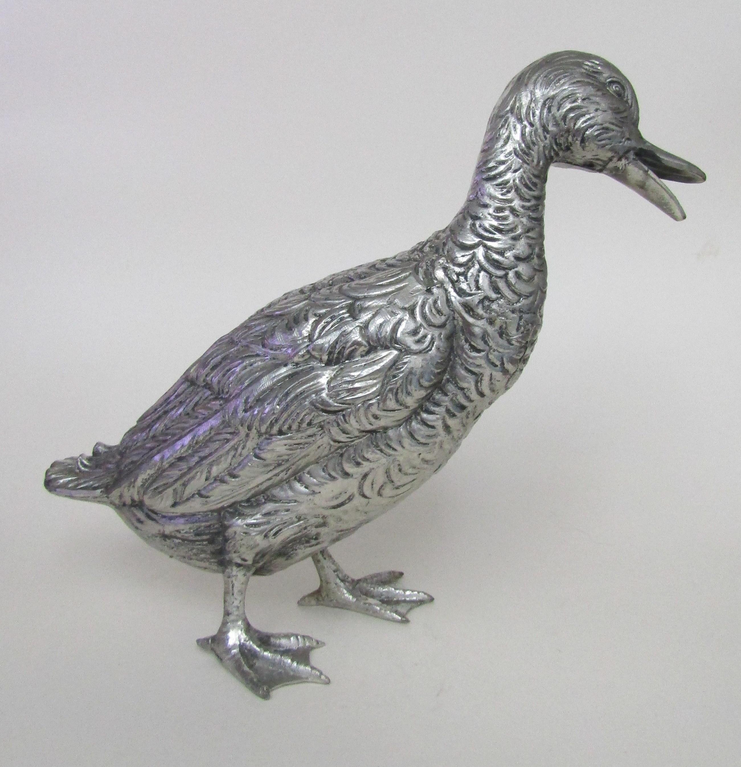 Mid-Century Modern Italian 1970s Handmade Pewter Duck by Mauro Manetti For Sale