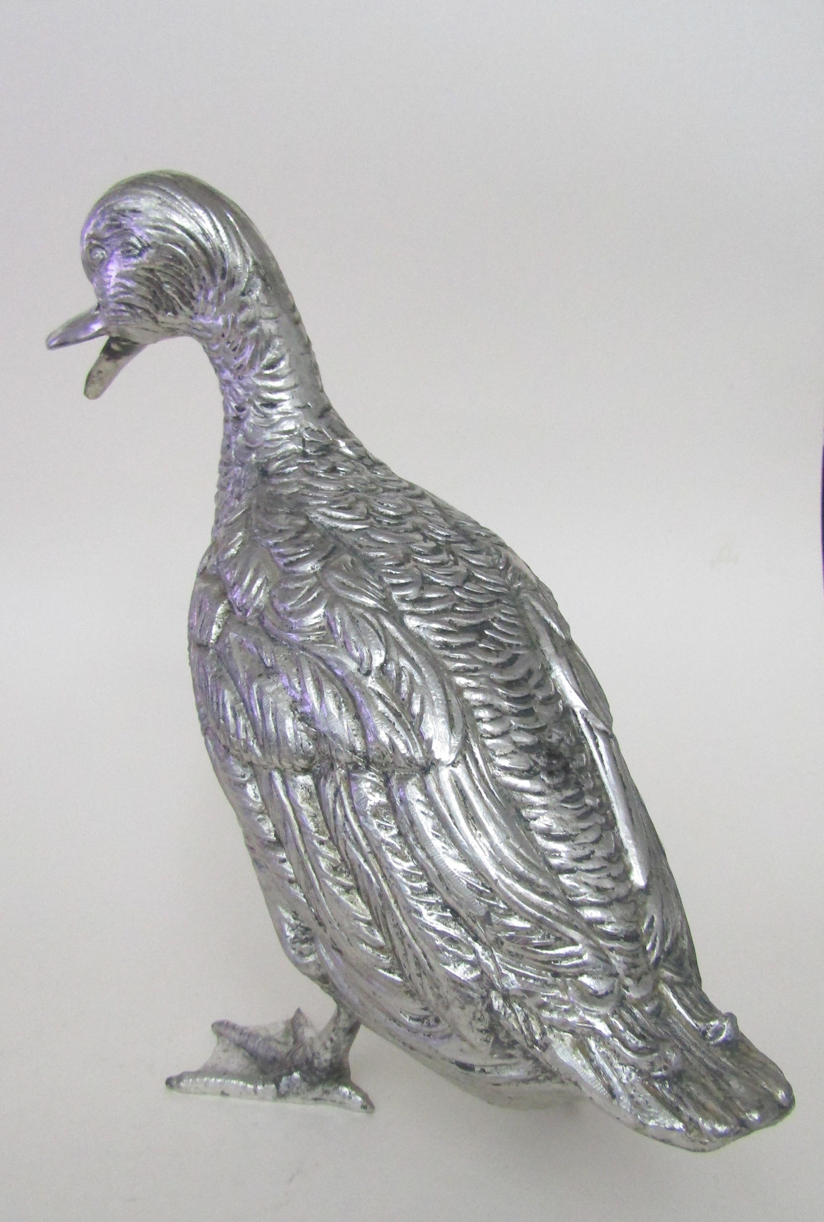 Italian 1970s Handmade Pewter Duck by Mauro Manetti For Sale 1