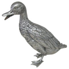 Italian 1970s Handmade Pewter Duck by Mauro Manetti