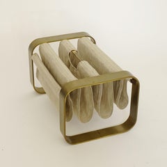 Italian 1970s Heavy Brass and Linen Magazine Rack