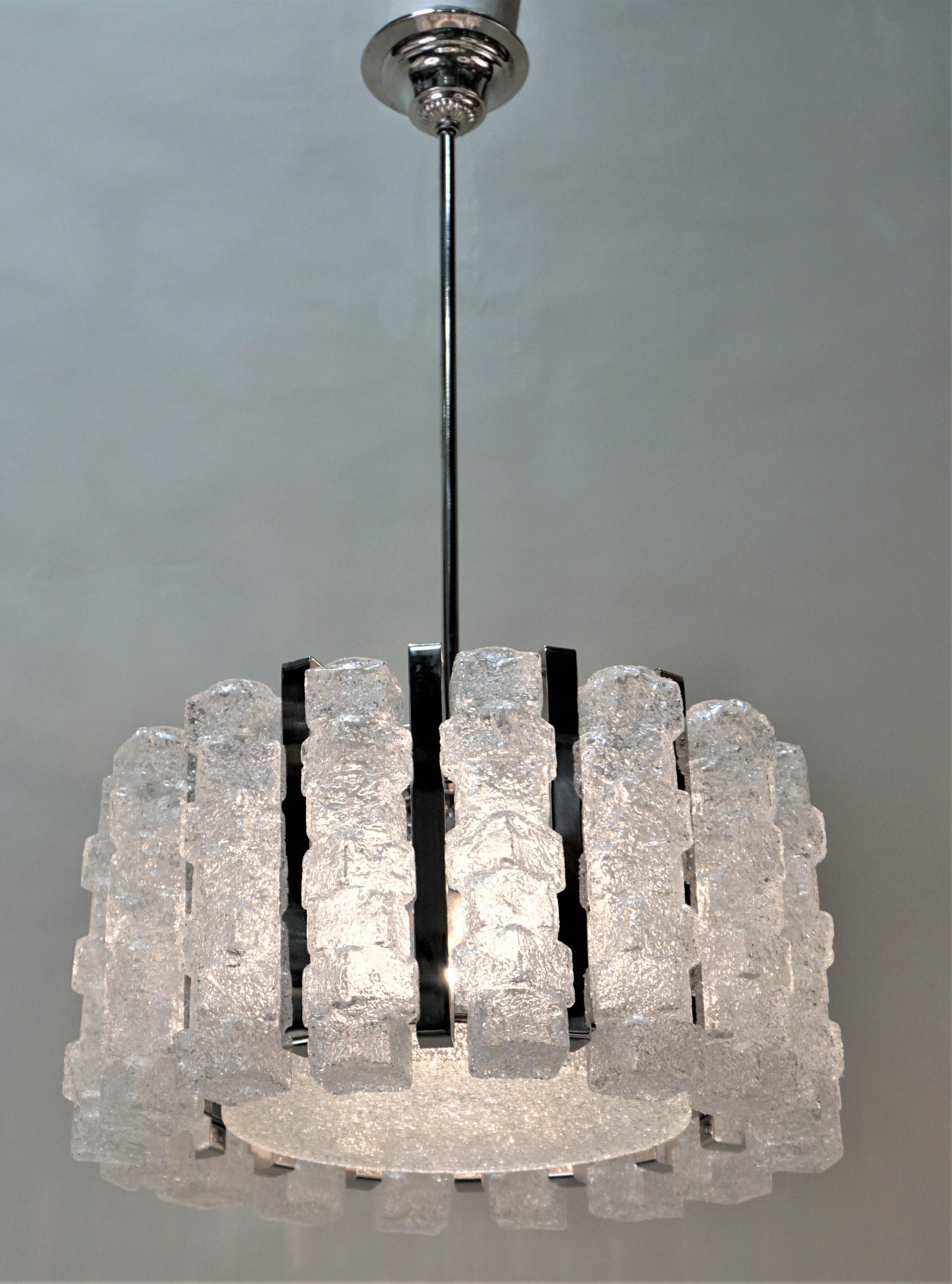 Italian 1970s ice cube glass and nickel chandelier.