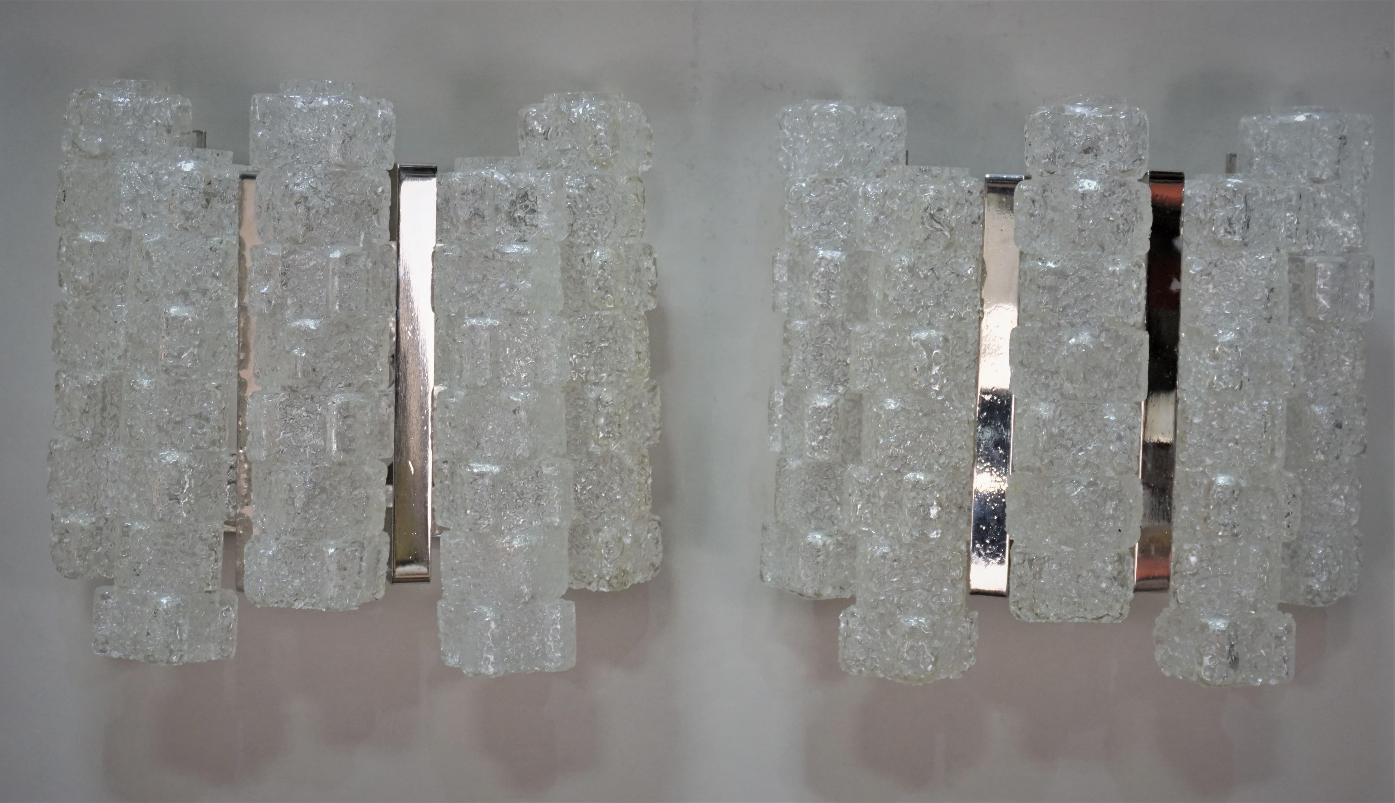 Italian 1970s Ice Cube Glass Wall Sconces by Mazzega 4