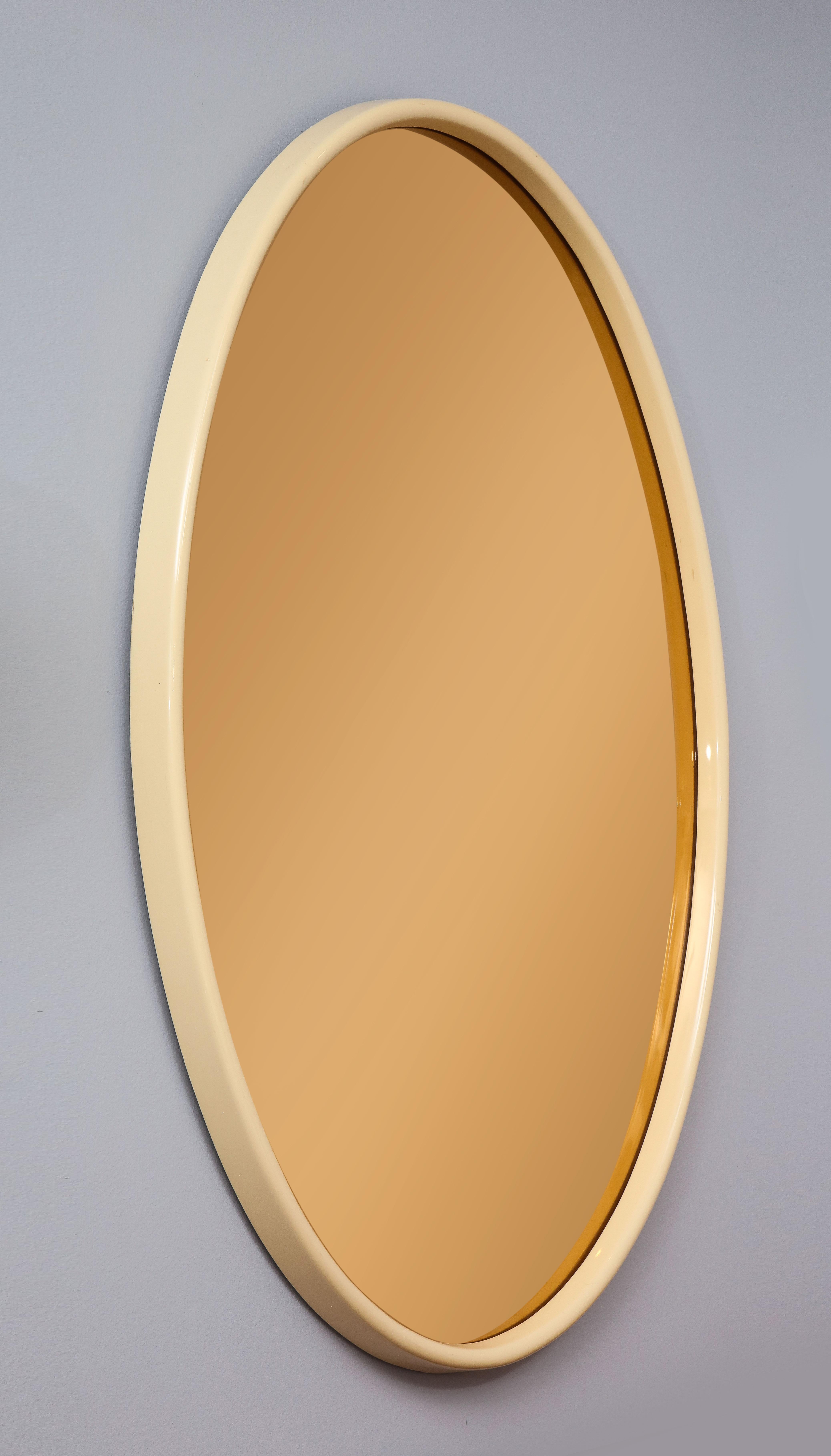 Italian 1970s Lacquered and Rose Gold Glass Oval Mirror 1