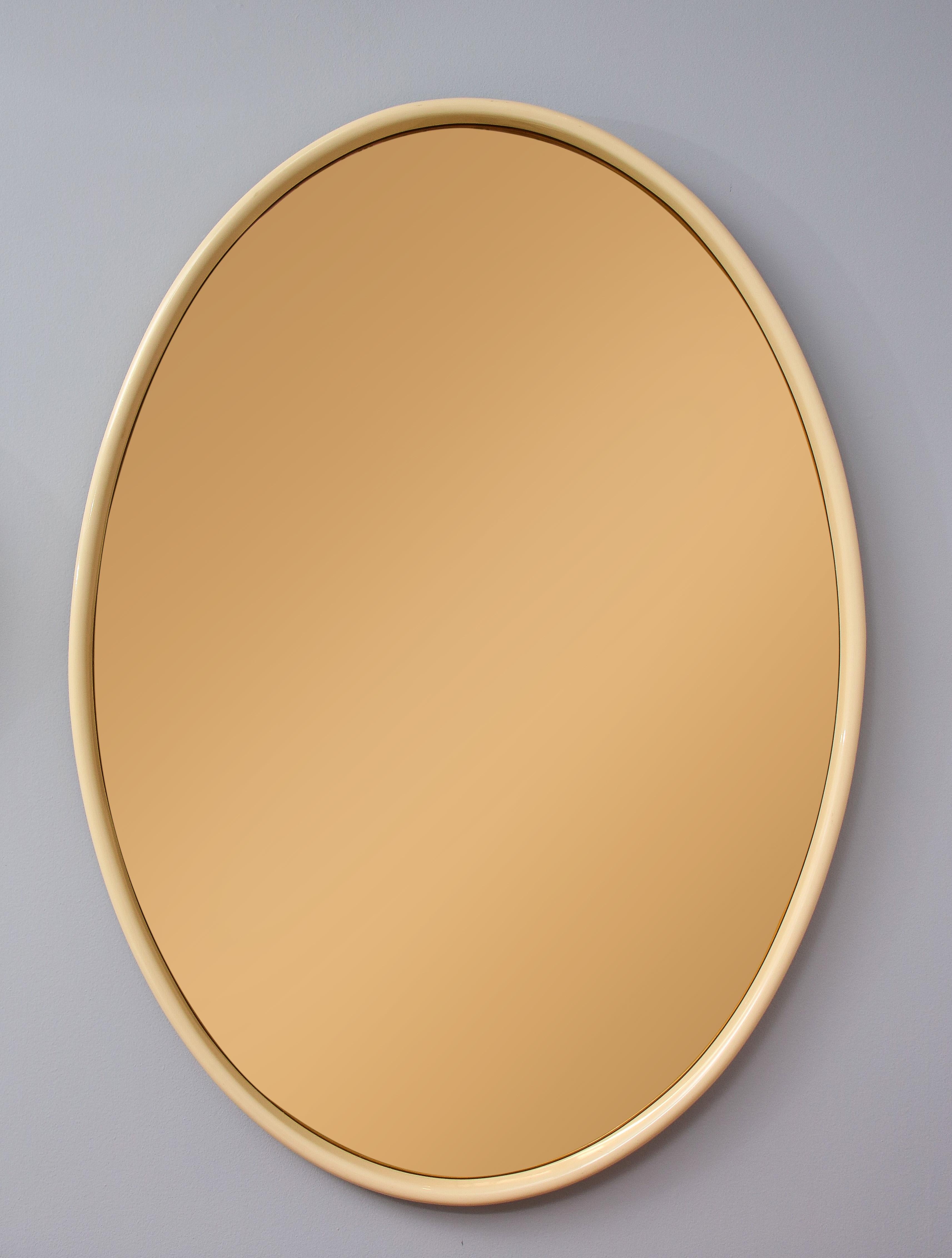 Italian 1970s Lacquered and Rose Gold Glass Oval Mirror 2