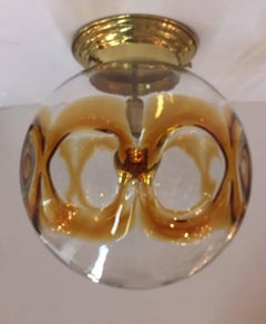 Italian 1970s Large Glass Globe Ceiling Mount Light
