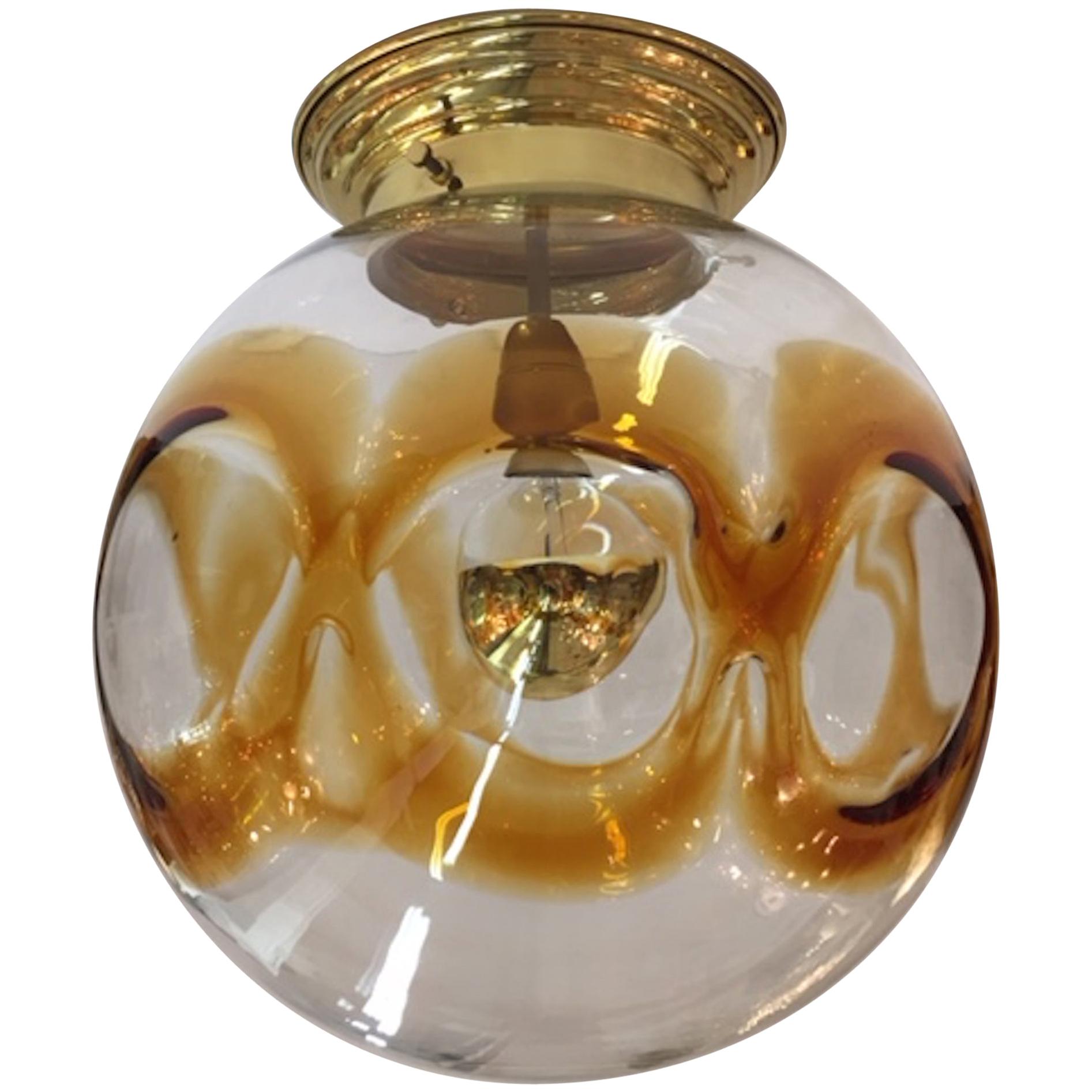 Italian 1970s Large Glass Globe Ceiling Mount Light