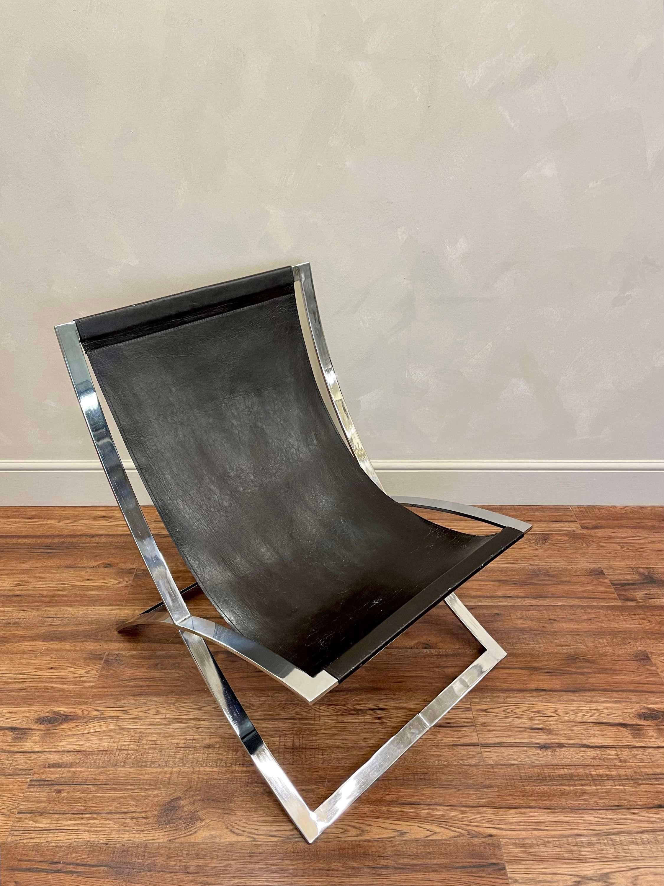Italian 1970s Leather and Chrome Chair Attributed to Marcello Cuneo In Good Condition In Southampton, GB
